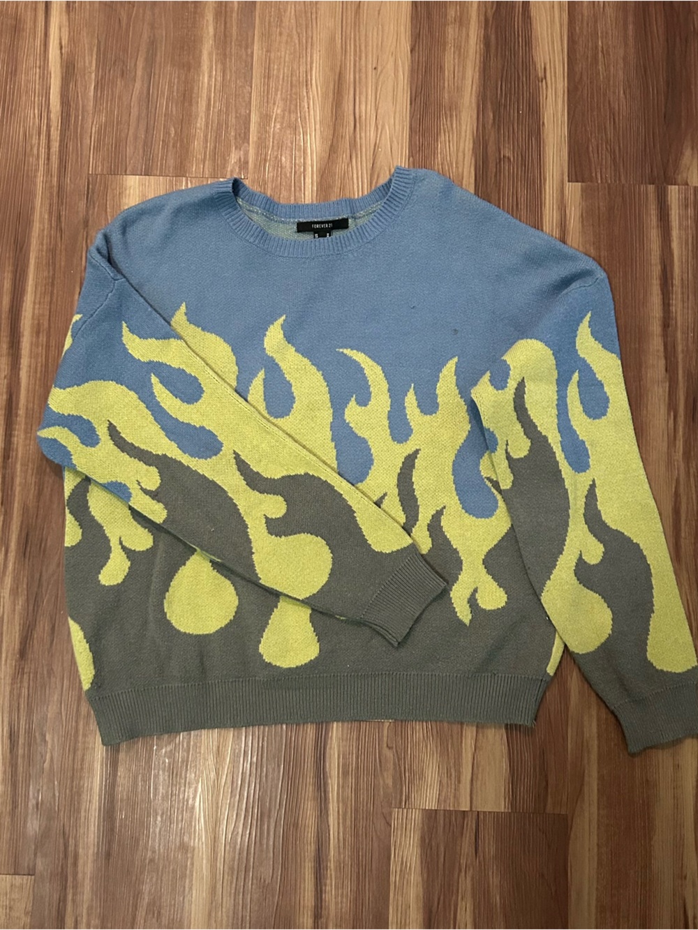 Forever 21 Flame Knit Sweater - Blue, Olive & Yellow